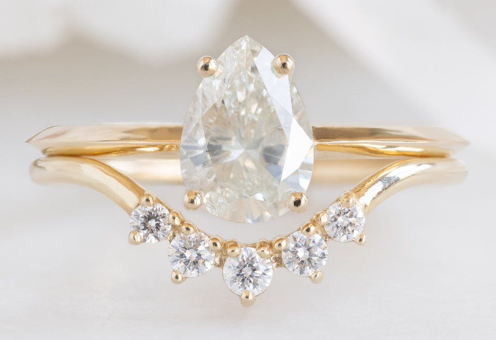 The Bryn Ring with a Pear-Cut White Diamond with Round White Diamond Sunburst