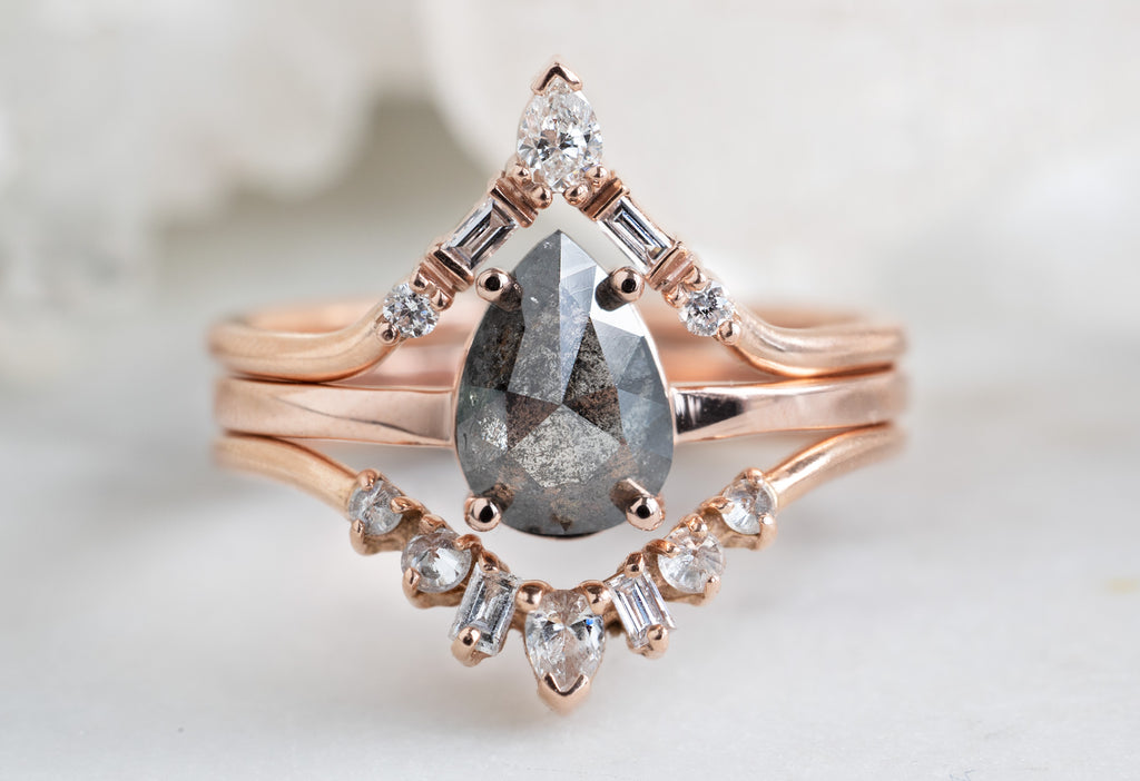The Bryn Ring with a Rose-Cut Black Diamond With Stacking Band