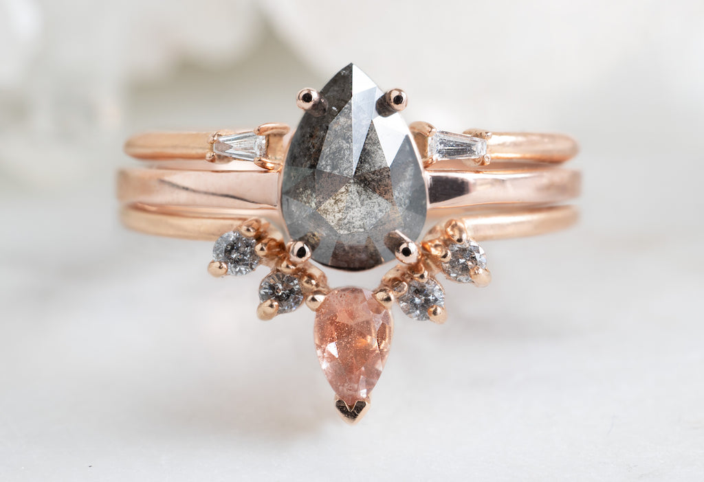 The Bryn Ring with a Rose-Cut Black Diamond With Stacking Bands