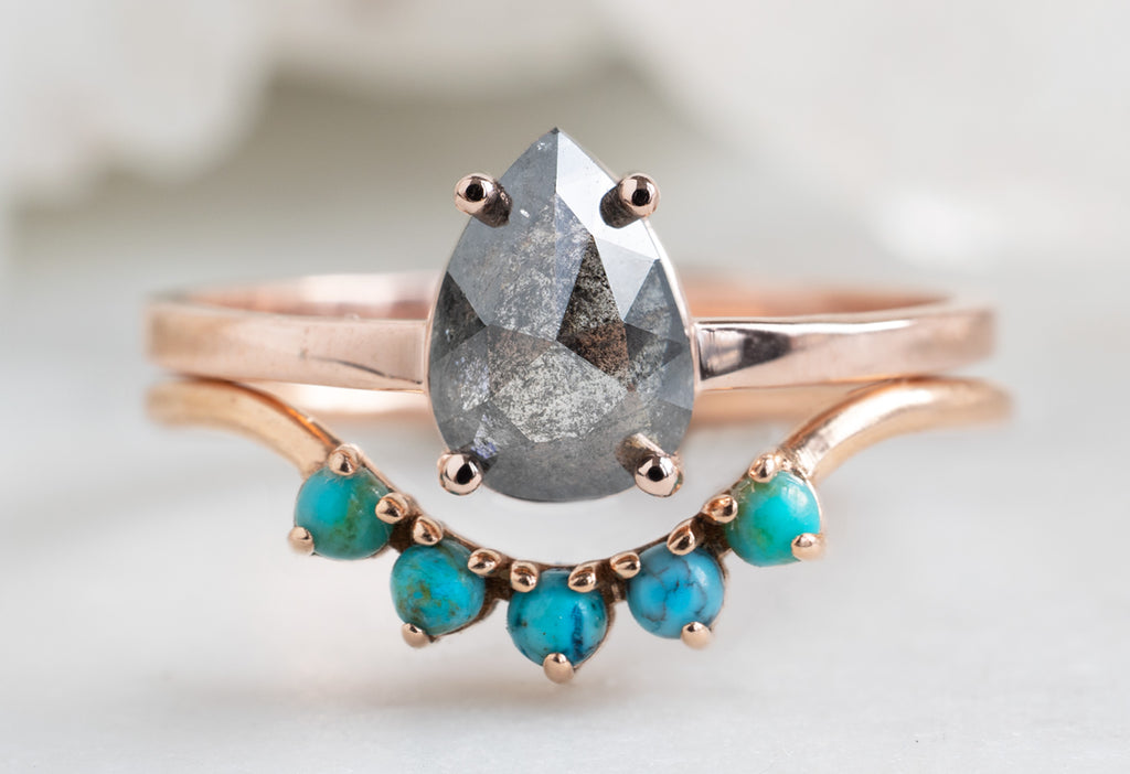 The Bryn Ring with a Rose-Cut Black Diamond With Stacking Band