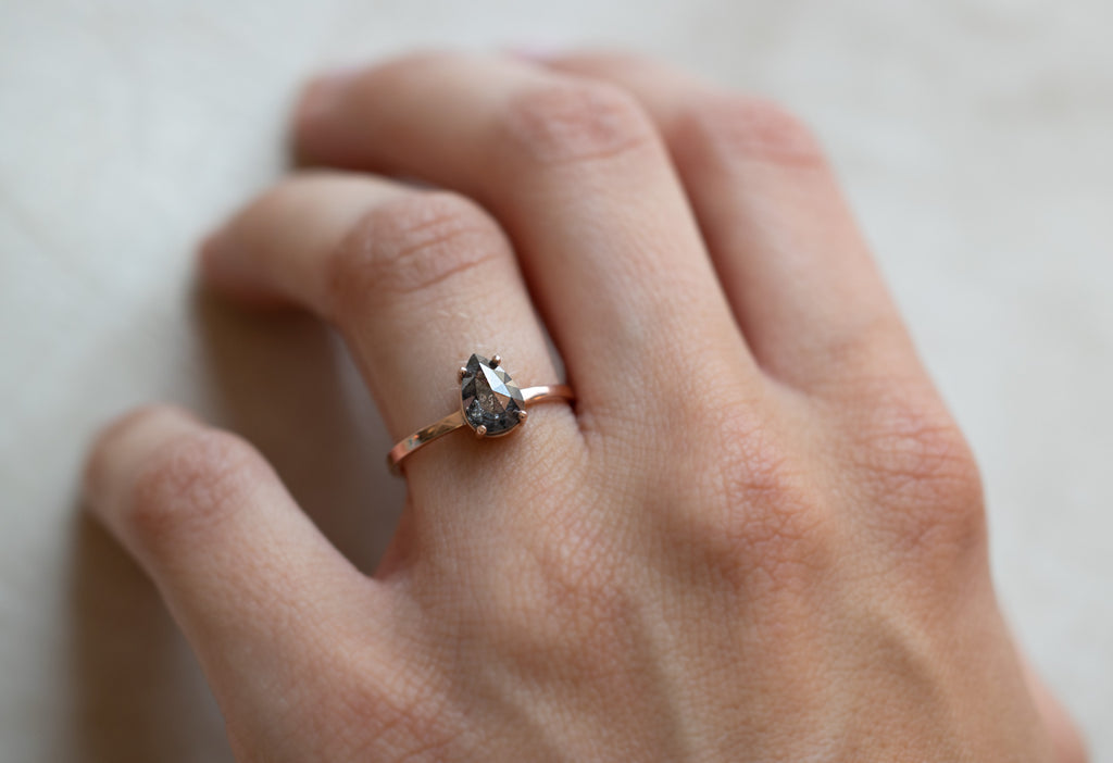 The Bryn Ring with a Rose-Cut Black Diamond on Model