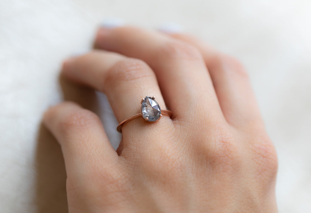 The Bryn Ring with a Rose-Cut Salt and Pepper Diamond On Model