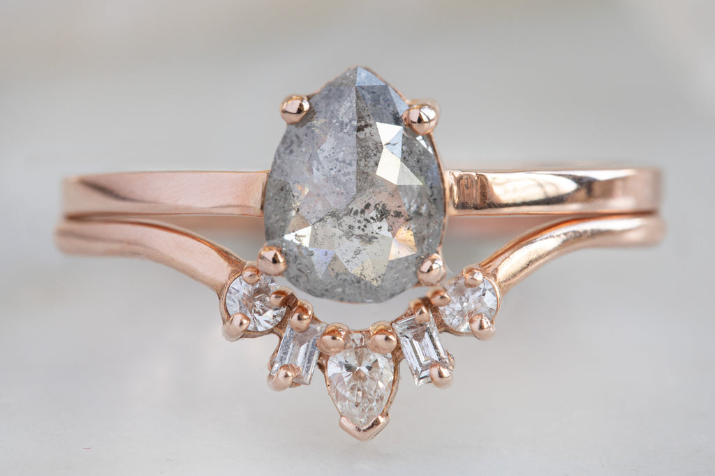 The Bryn Ring with a Rose-Cut Salt and Pepper Diamond With Stacking Band
