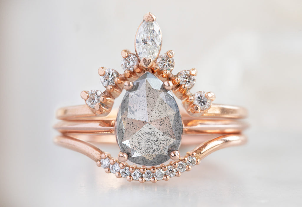 The Bryn Ring with a Rose-Cut Salt and Pepper Diamond with Stacking Bands