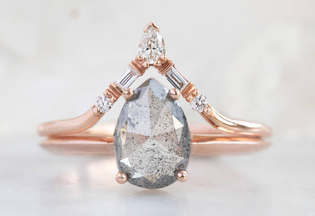 The Bryn Ring with a Rose-Cut Salt and Pepper Diamond With Stacking Band