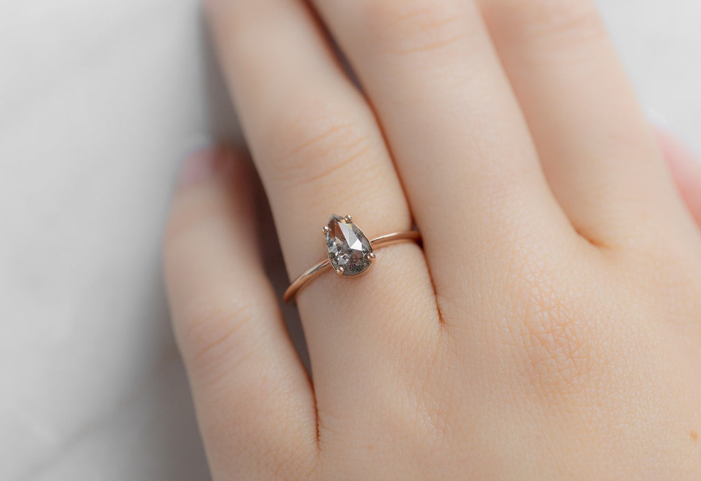 The Bryn Ring with a Rose-Cut Salt and Pepper Diamond on Model