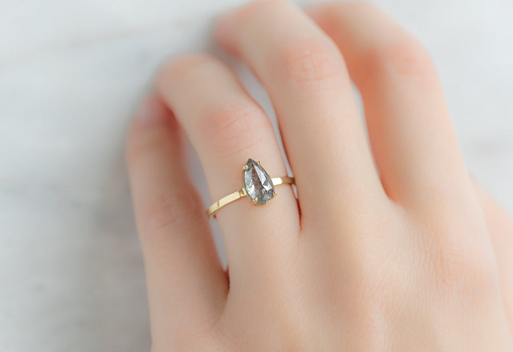 The Bryn Ring with a Rose-Cut Salt and Pepper Diamond on Model