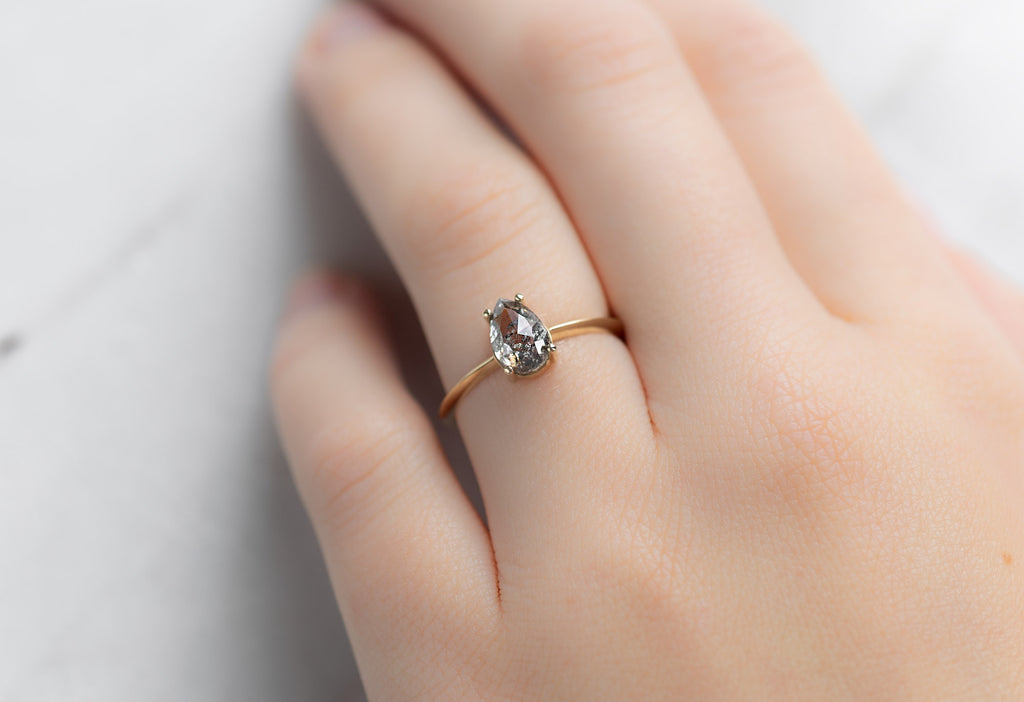 The Bryn Ring with a Rose-Cut Salt and Pepper Diamond on Model