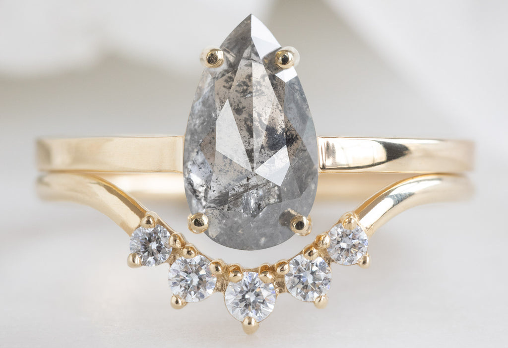 The Bryn Ring with a Rose-Cut Salt and Pepper Diamond with Round White Diamond Sunburst Staking Band