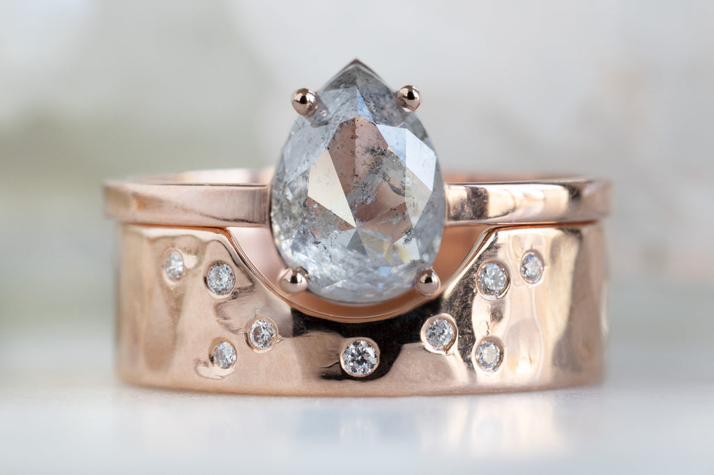 The Bryn Ring with a Rose-Cut Salt and Pepper Diamond with Stacking Band