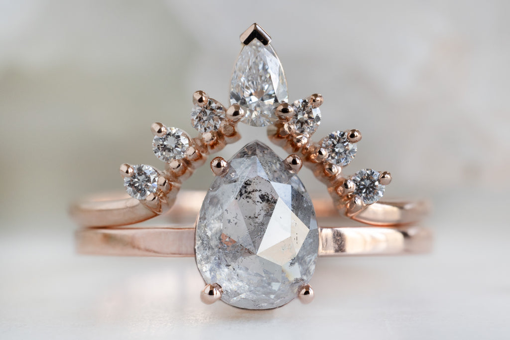 The Bryn Ring with a Rose-Cut Salt and Pepper Diamond with Stacking Band