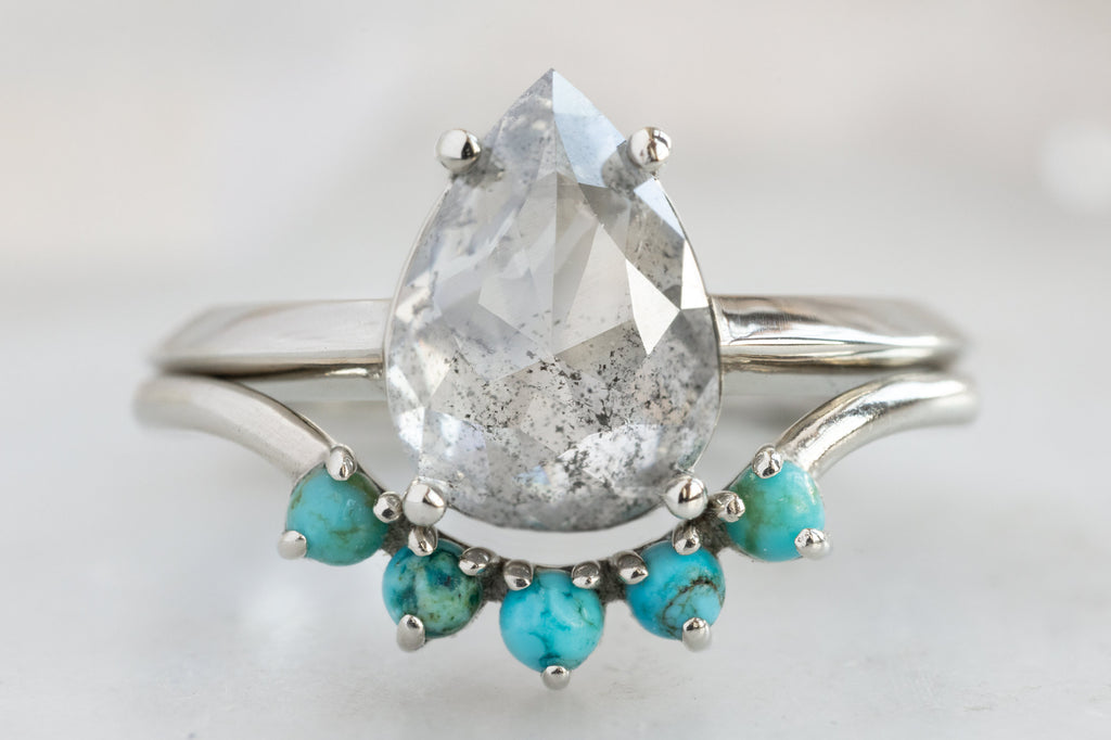The Bryn Ring with a Rose-Cut Salt and Pepper Diamond with Turquoise Stacking Band