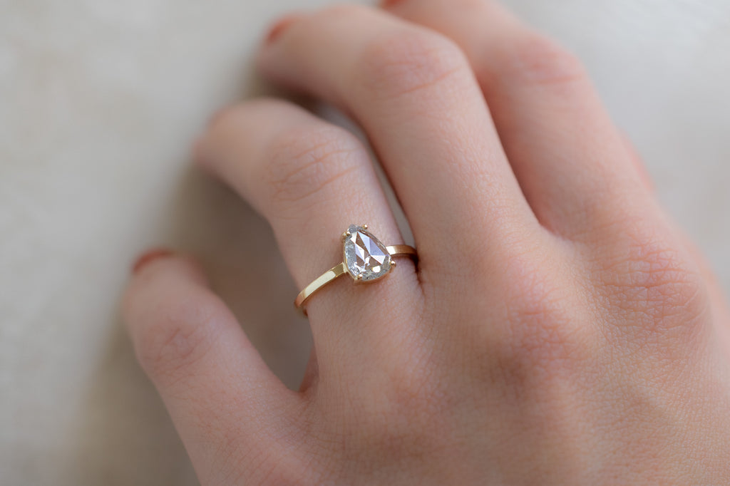 The Bryn Ring with a Rose Cut White Diamond on Model