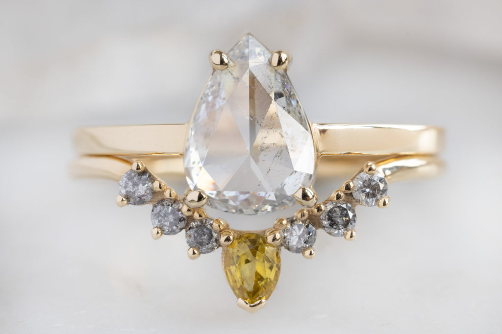 The Bryn Ring with a Rose Cut White Diamond with Stacking Band