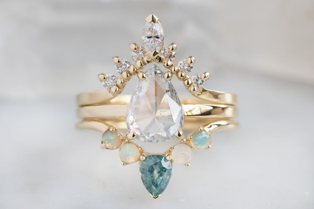 The Bryn Ring with a Rose Cut White Diamond with Stacking Bands