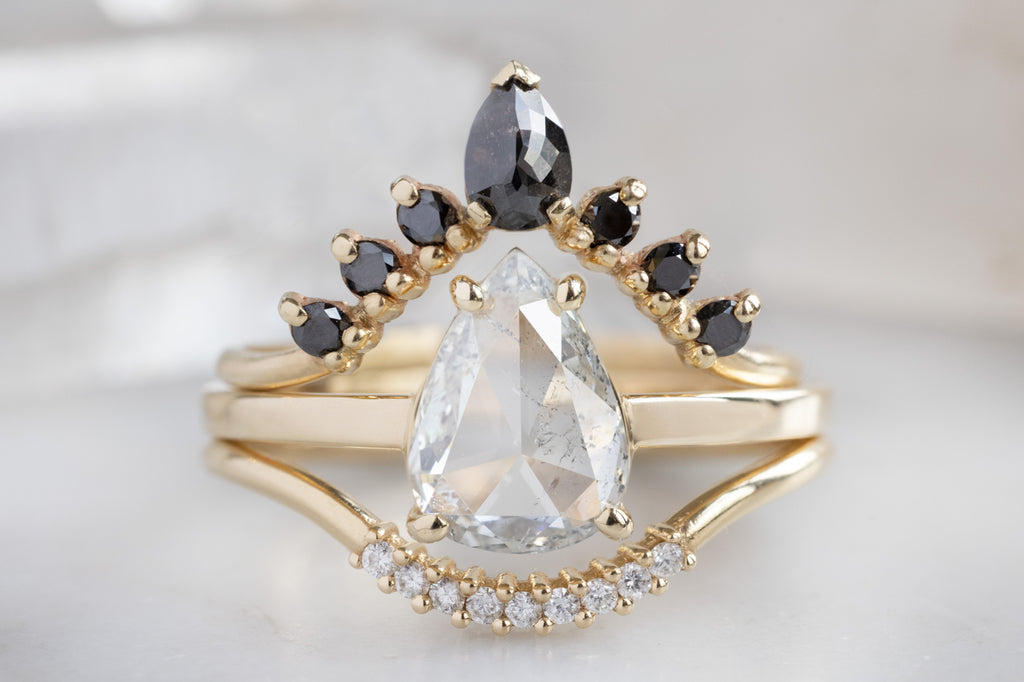 The Bryn Ring with a Rose Cut White Diamond with Stacking Bands