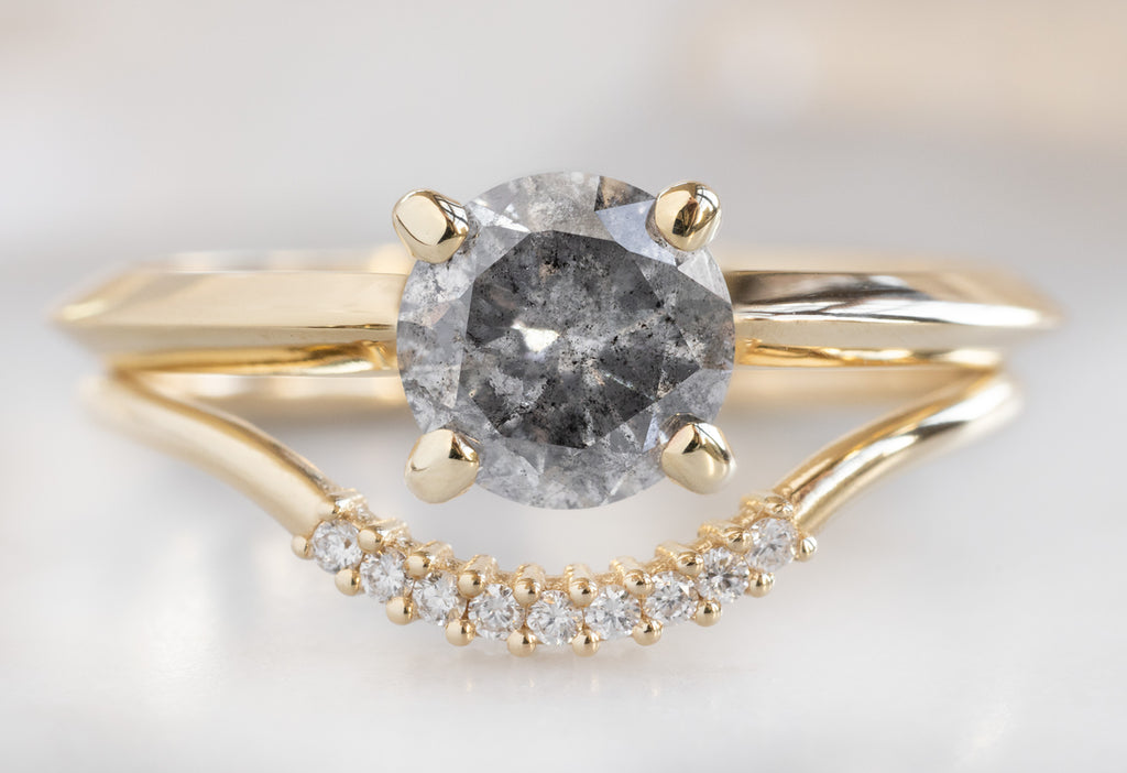 The Bryn Ring with a Round-Cut Salt and Pepper Diamond with Pavé Diamond Stacking Band