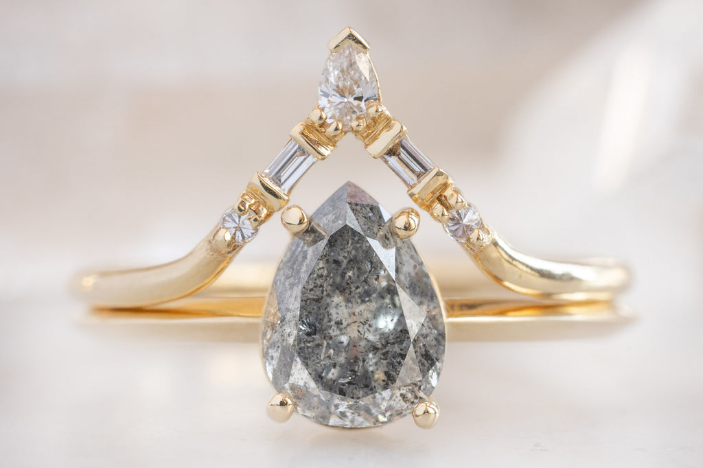 The Bryn Ring with a Salt and Pepper Diamond with White Diamond Tiara Stacking Band