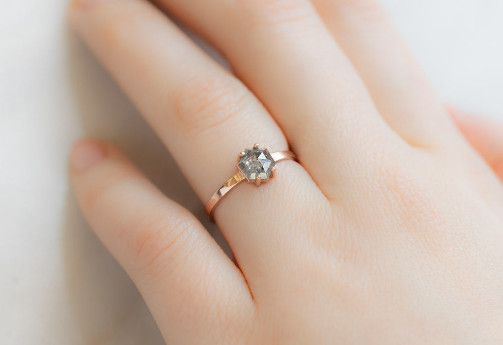 The Bryn Ring with a Salt and Pepper Hexagon Diamond on Model