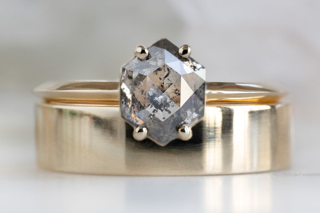 The Bryn Ring with a Salt and Pepper Hexagon Diamond with Stacking Band