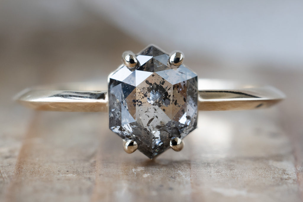 The Bryn Ring with a Salt and Pepper Hexagon Diamond