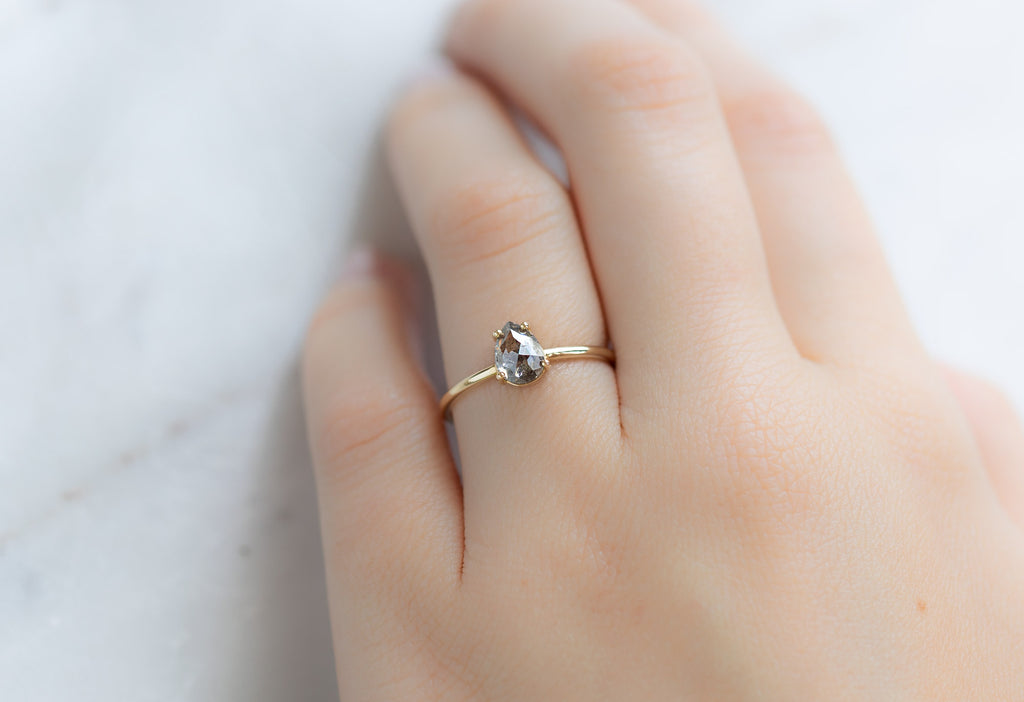The Bryn Ring with a Salt and Pepper Rose-Cut Diamond on Model