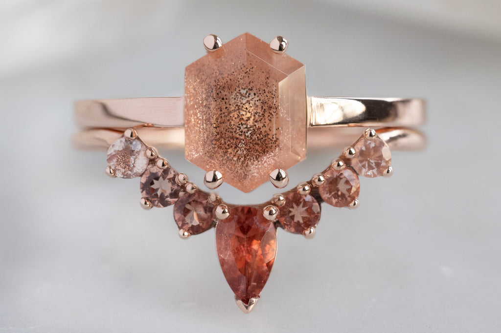 The Bryn Ring with a Sunstone Hexagon with Stacking Band