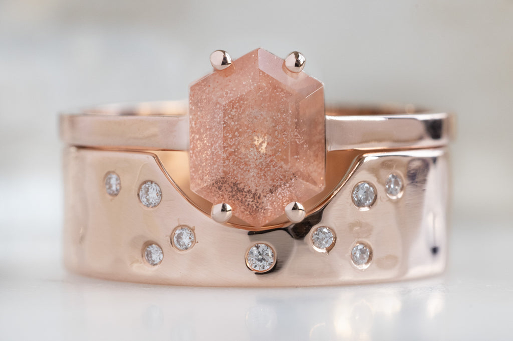 The Bryn Ring with a Sunstone Hexagon with Stacking Band