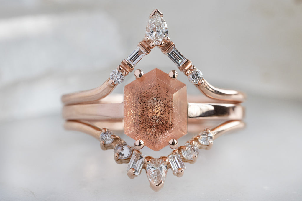 The Bryn Ring with a Sunstone Hexagon with Stacking Bands