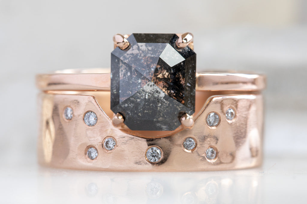 The Bryn Ring with an Emerald-Cut Black Diamond With Stacking Band