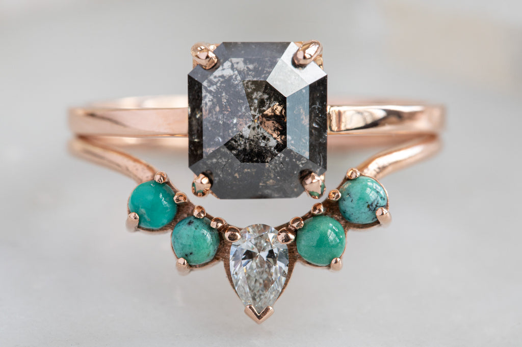 The Bryn Ring with an Emerald-Cut Black Diamond With Stacking Band