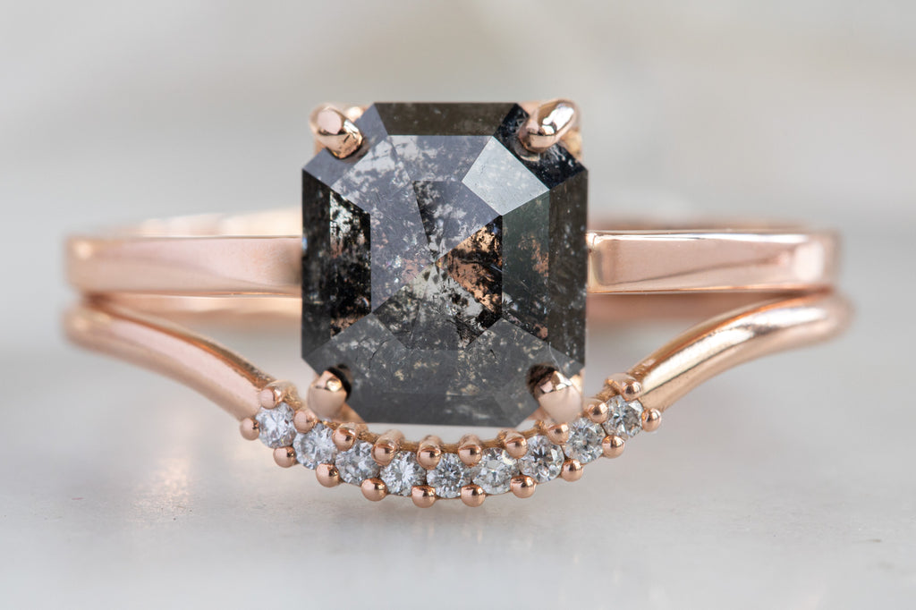 The Bryn Ring with an Emerald-Cut Black Diamond With Stacking Band