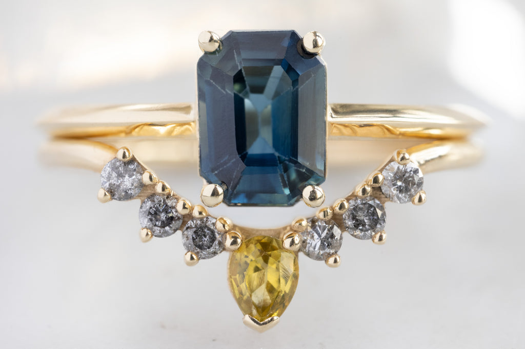 The Bryn Ring with an Emerald-Cut Montana Sapphire with Stacking Band
