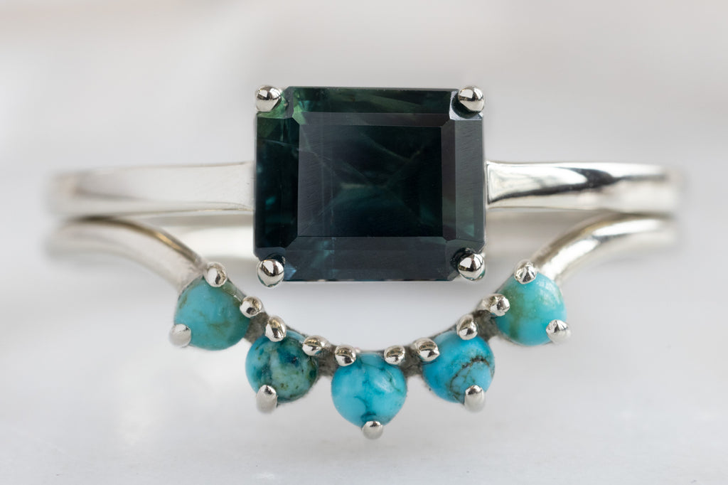 The Bryn Ring with an Emerald-Cut Sapphire with Stacking Band
