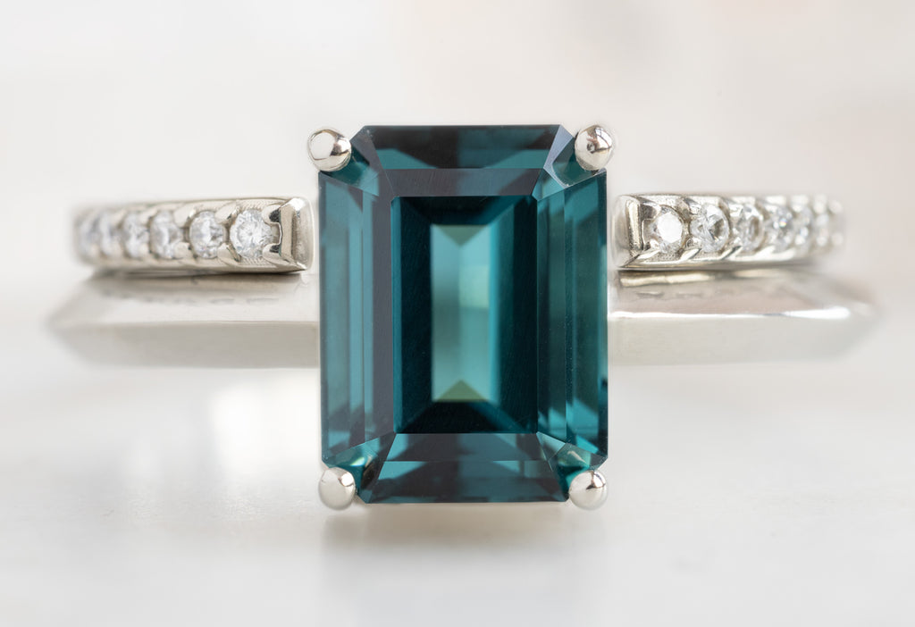 The Bryn Ring with an Emerald-Cut Tourmaline with Open Cuff Pavé Diamond Stacking Band