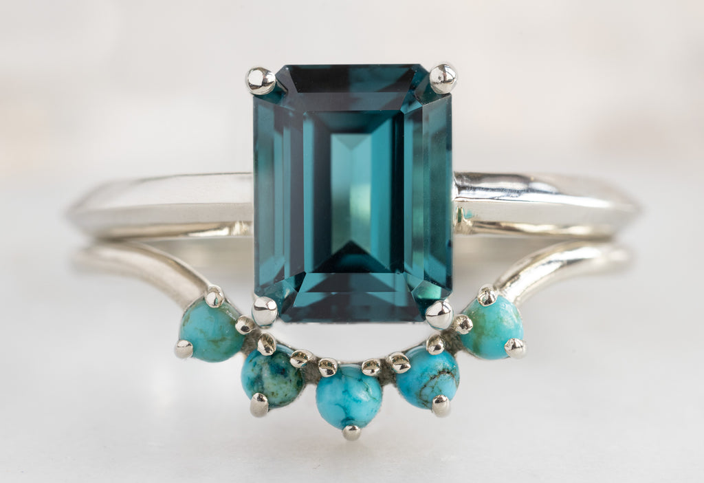 The Bryn Ring with an Emerald-Cut Tourmaline with Turquoise Stacking Band