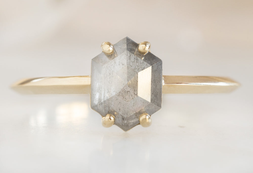 The Bryn Ring with an Opalescent Grey Hexagon Diamond