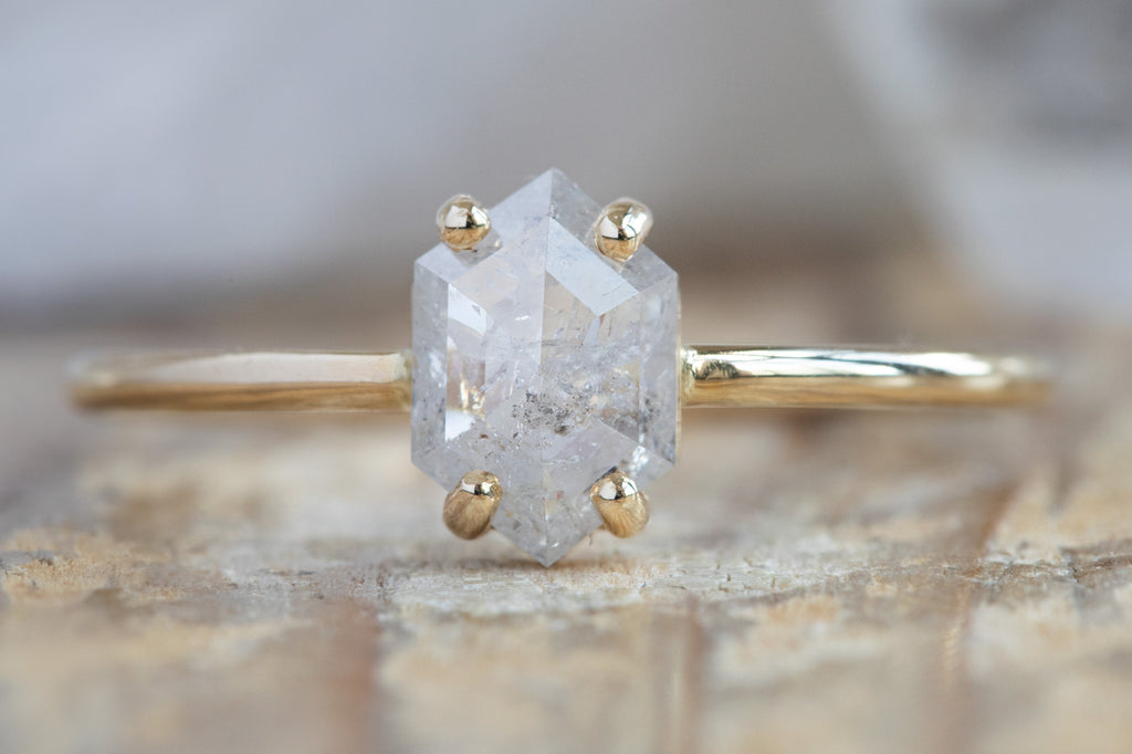 The Bryn Ring with an Opalescent Hexagon-Cut Diamond 