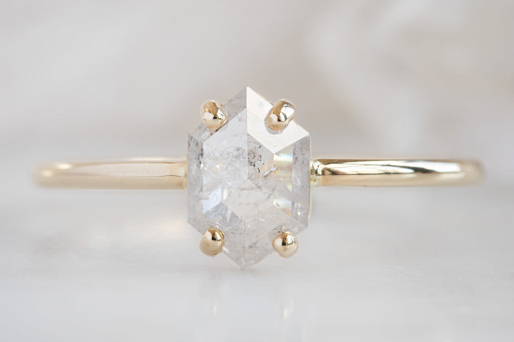 The Bryn Ring with an Opalescent Hexagon-Cut Diamond