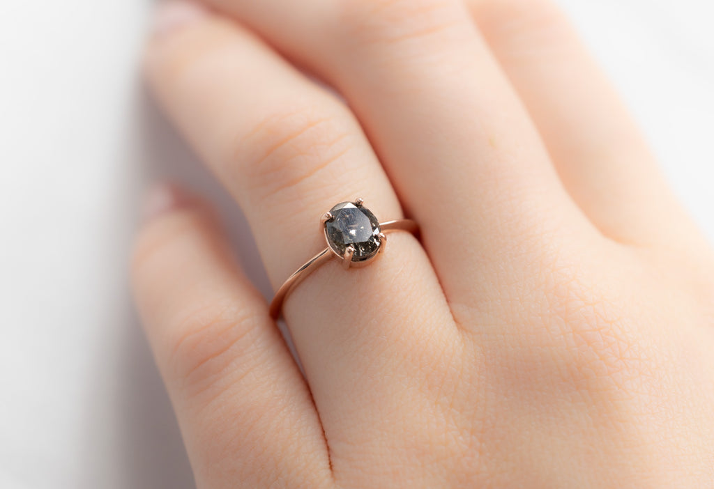 The Bryn Ring with an Oval-Cut Black Diamond on Model