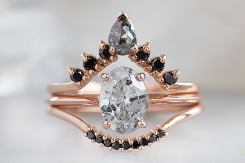 The Bryn Ring with an Oval-Cut Salt and Pepper Diamond With Stacking Band