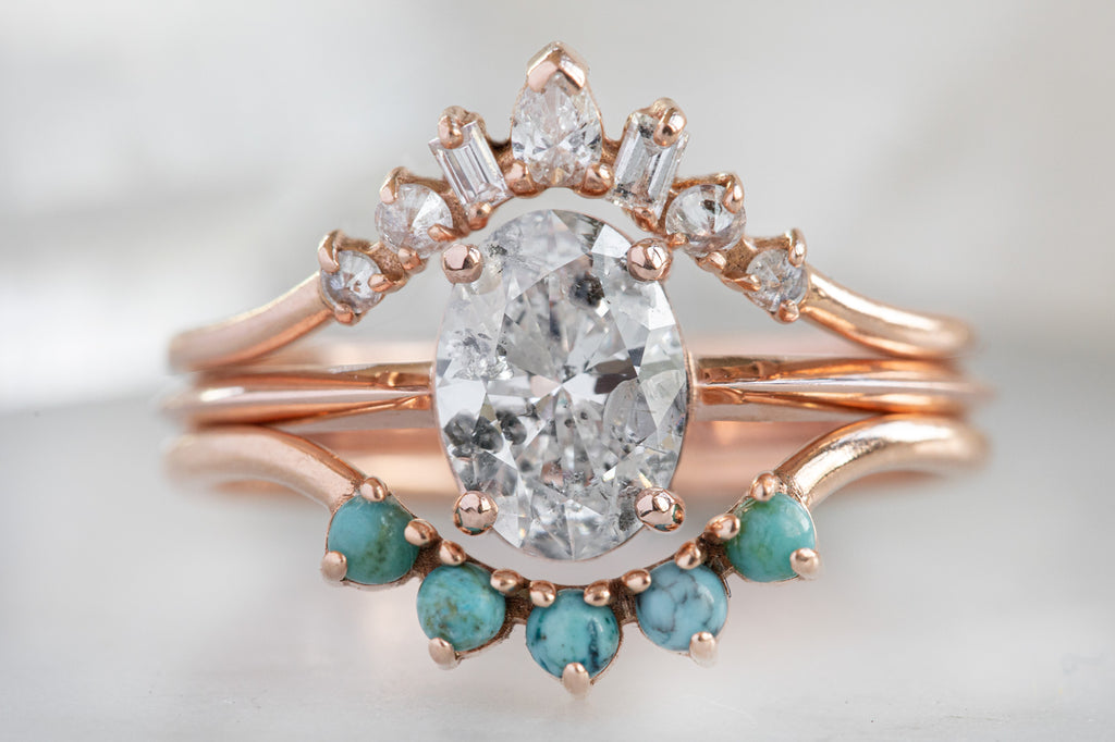 The Bryn Ring with an Oval-Cut Salt and Pepper Diamond With Stacking Band