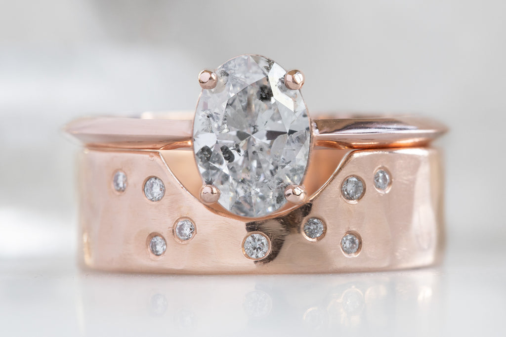The Bryn Ring with an Oval-Cut Salt and Pepper Diamond With Stacking Band