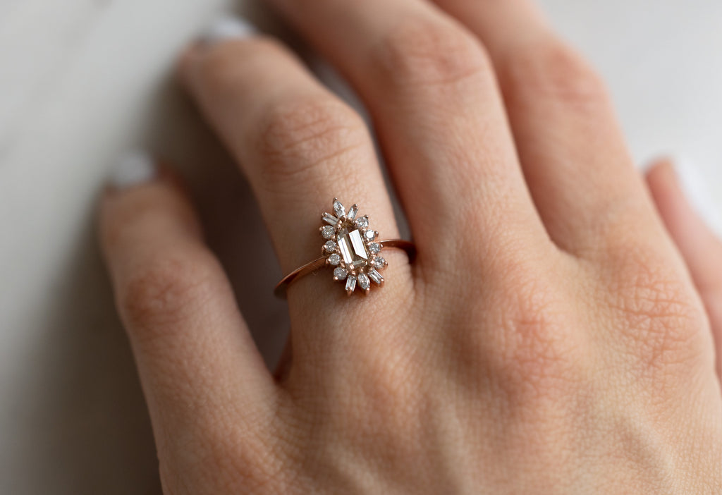 The Camellia Ring with a Geometric Pink Diamond on Modle