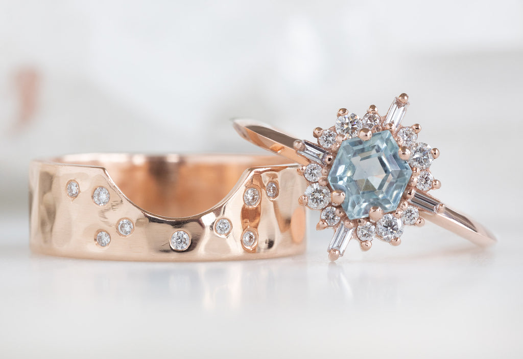 The Compass Ring with a Montana Sapphire Hexagon with Constellation Cut-Out Band