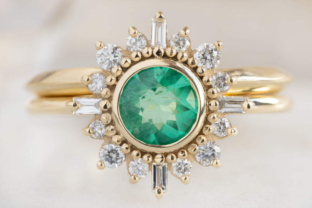 The Compass Ring with a Round-Cut Emerald with Stacking Band