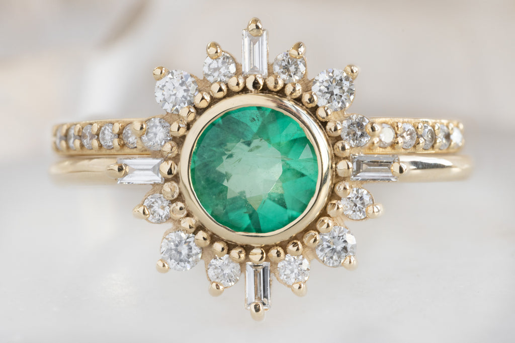 The Compass Ring with a Round-Cut Emerald with Stacking Band