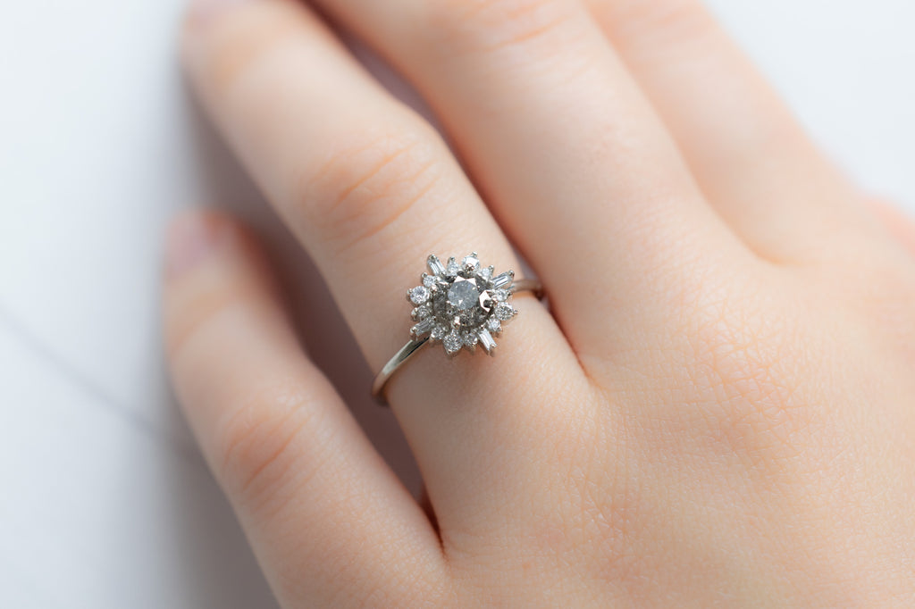 The Compass Ring with a Round-Cut Salt and Pepper Diamond on Model