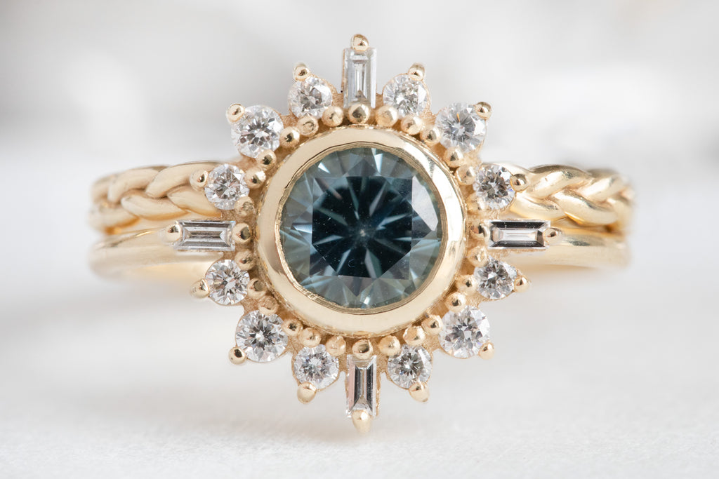 The Compass Ring with a Round-Cut Sapphire with Stacking Band