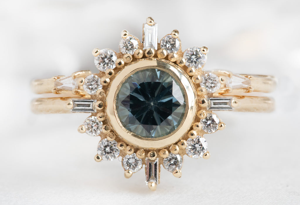 The Compass Ring with a Round-Cut Sapphire with Stacking Band